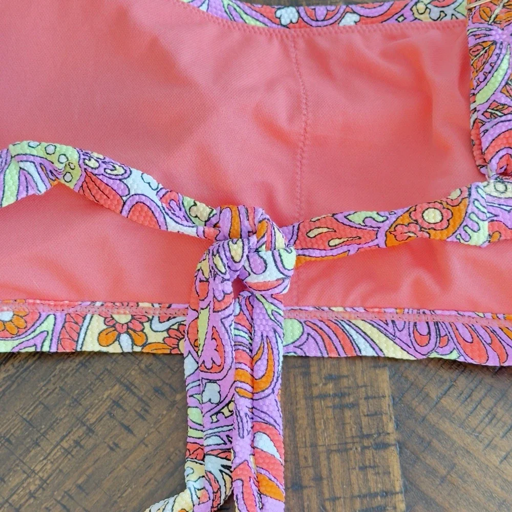 $56 Jessica Simpson Women's Standard Print Bikini Top Orange Pink  Size XL NWT